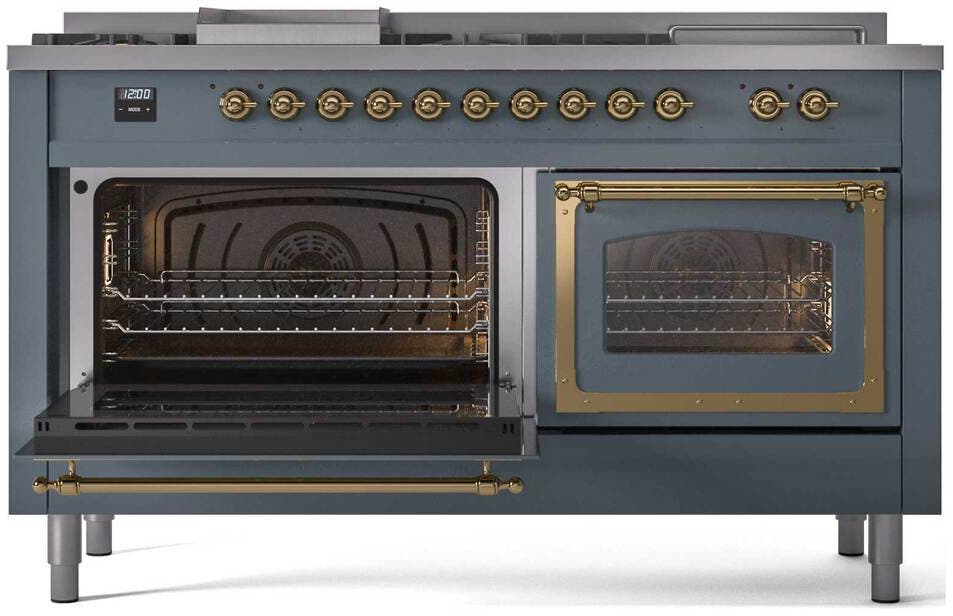 Ilve UN60FSNMPBGG Blue Grey With Brass Knobs, Natural Gas