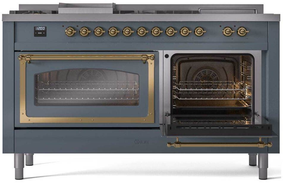 Ilve UN60FSNMPBGG Blue Grey With Brass Knobs, Natural Gas