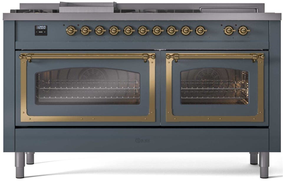 Ilve UN60FSNMPBGGLP Blue Grey With Brass Knobs, Liquid Propane