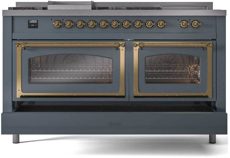 Ilve UN60FSNMPBGGLP Blue Grey With Brass Knobs, Liquid Propane