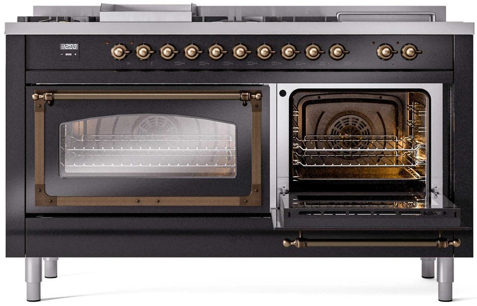 Ilve UN60FSNMPBKB Glossy Black With Bronze Knobs, Natural Gas
