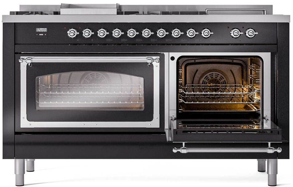 Ilve UN60FSNMPBKC Glossy Black With Chrome Knobs, Natural Gas