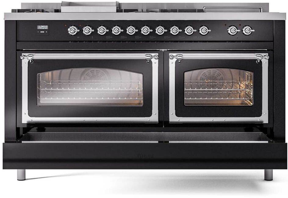Ilve UN60FSNMPBKC Glossy Black With Chrome Knobs, Natural Gas
