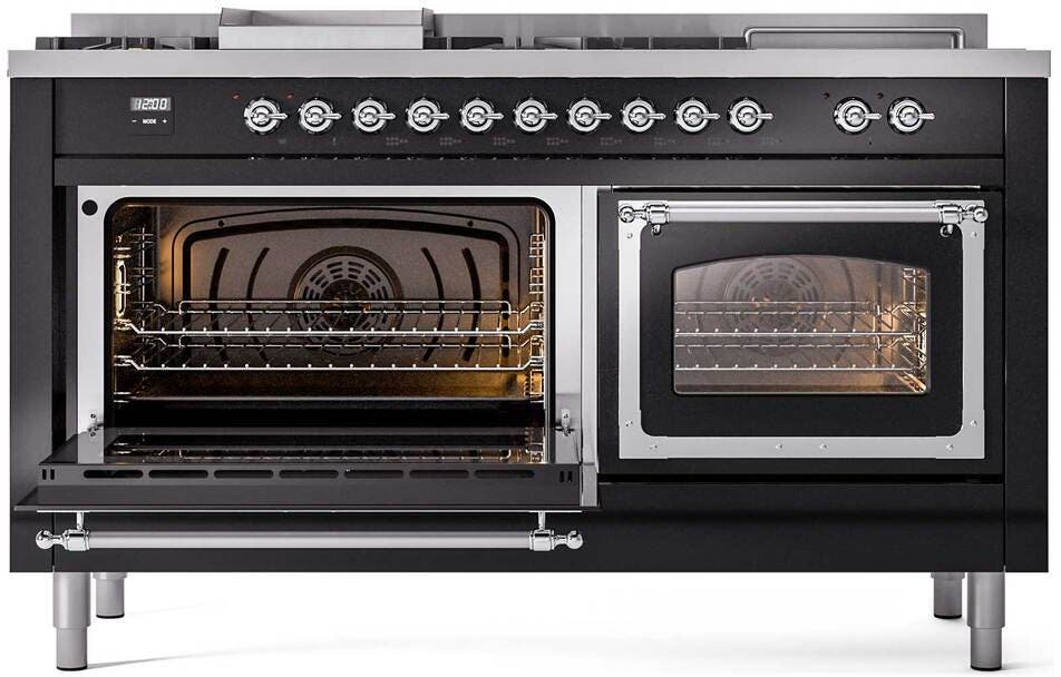 Ilve UN60FSNMPBKCLP Glossy Black With Chrome Knobs, Liquid Propane