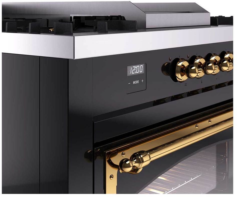 Ilve UN60FSNMPBKG Glossy Black With Brass Knobs, Natural Gas