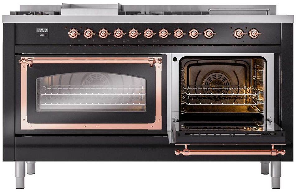 Ilve UN60FSNMPBKPLP Glossy Black With Copper Knobs, Liquid Propane