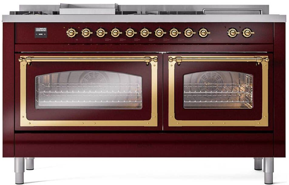 Ilve UN60FSNMPBUG Burgundy With Brass Knobs, Natural Gas