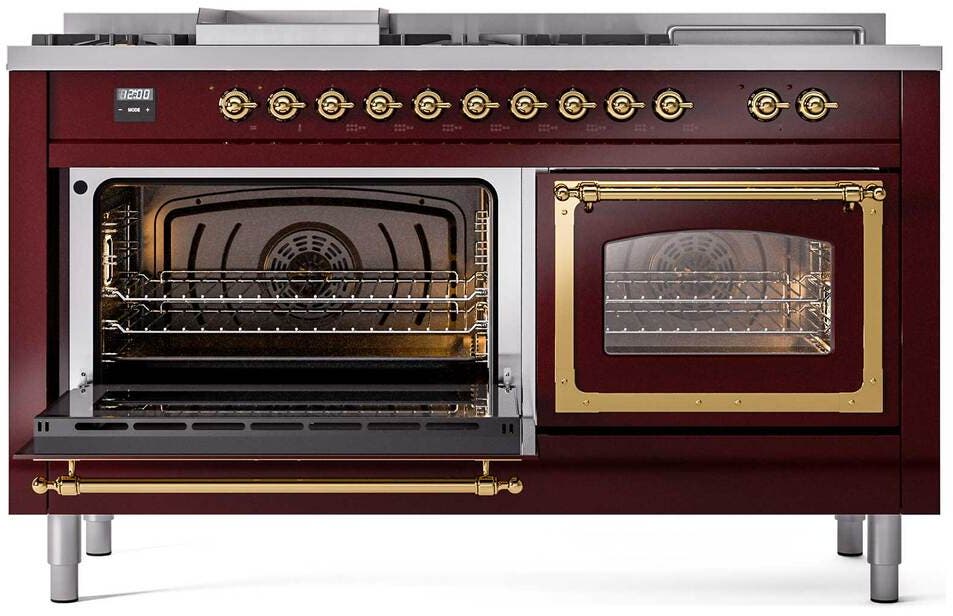 Ilve UN60FSNMPBUGLP Burgundy With Brass Knobs, Liquid Propane