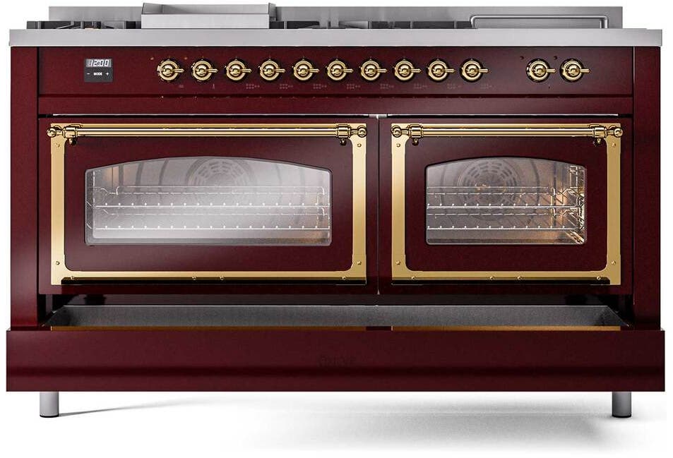 Ilve UN60FSNMPBUGLP Burgundy With Brass Knobs, Liquid Propane