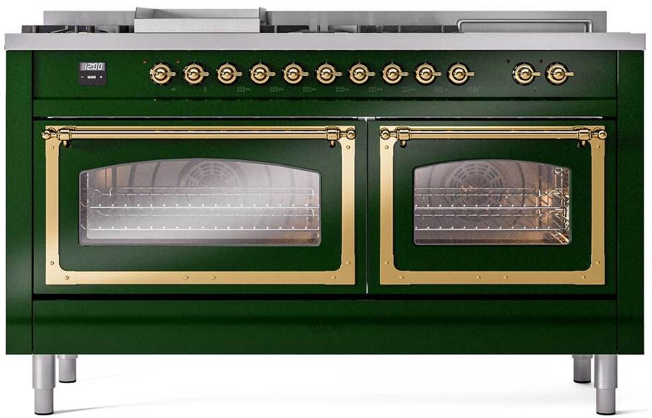 Ilve UN60FSNMPEGGLP Emerald Green With Brass Knobs, Liquid Propane
