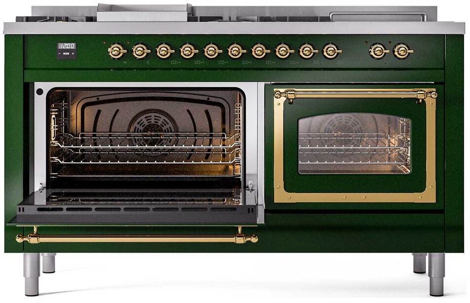 Ilve UN60FSNMPEGGLP Emerald Green With Brass Knobs, Liquid Propane