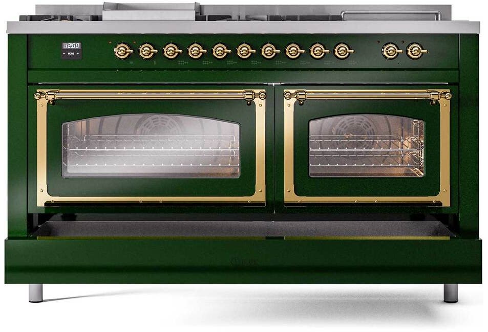 Ilve UN60FSNMPEGGLP Emerald Green With Brass Knobs, Liquid Propane
