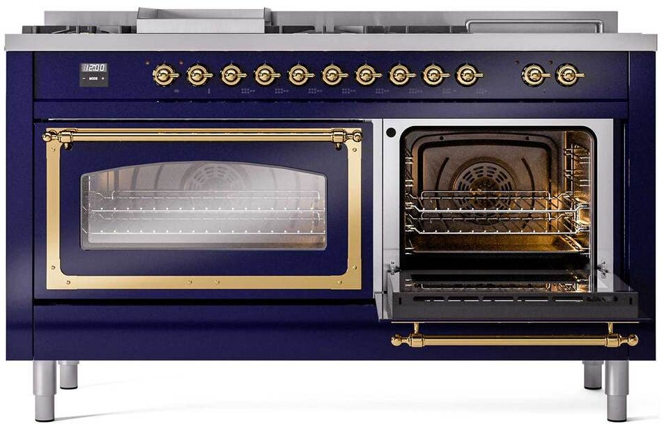 Ilve UN60FSNMPMBG Midnight Blue With Brass Knobs, Natural Gas