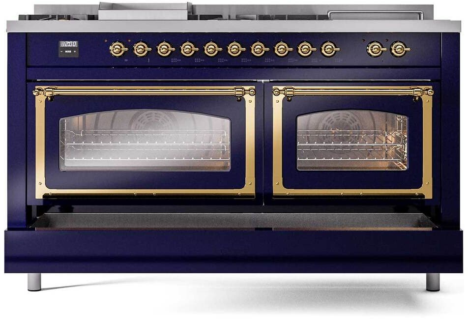 Ilve UN60FSNMPMBGLP Midnight Blue With Brass Knobs, Liquid Propane
