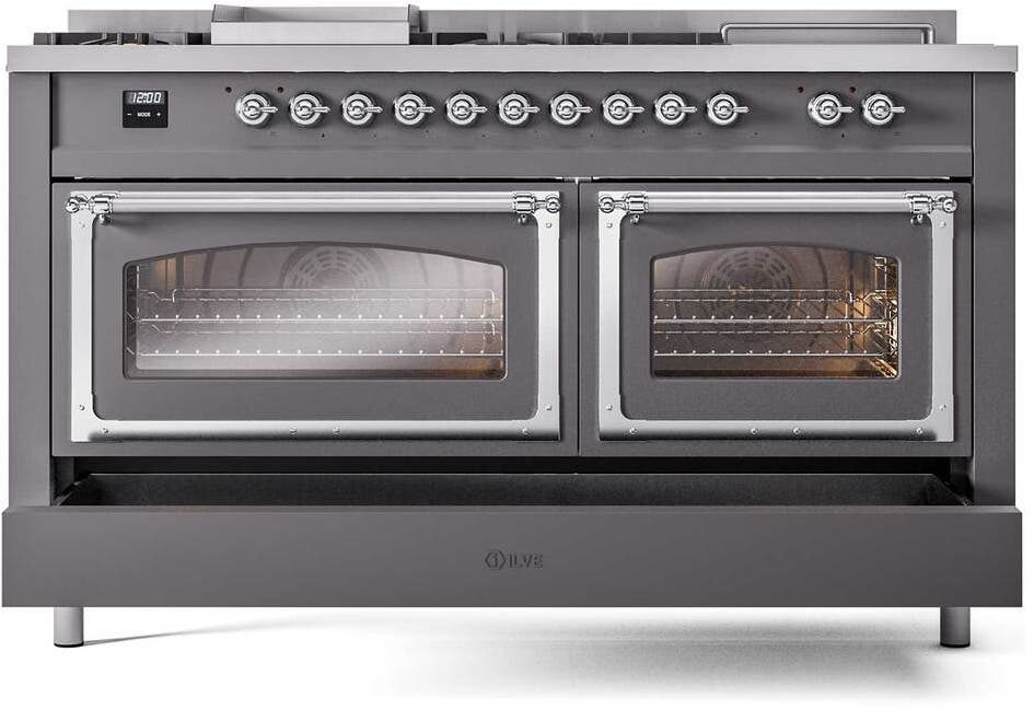 Ilve UN60FSNMPMGC Graphite Matte With Chrome Knobs, Natural Gas