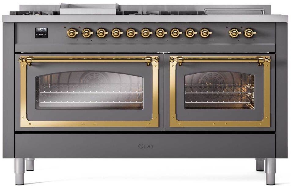 Ilve UN60FSNMPMGG Graphite Matte With Brass Knobs, Natural Gas