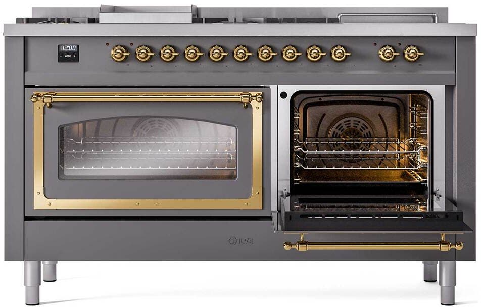 Ilve UN60FSNMPMGG Graphite Matte With Brass Knobs, Natural Gas