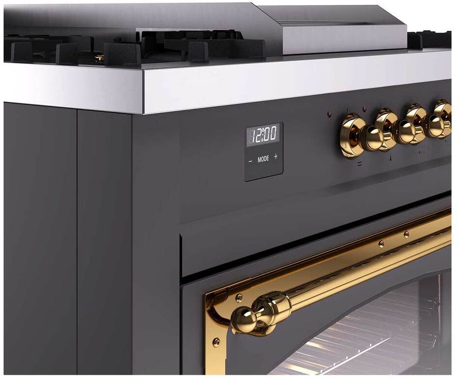 Ilve UN60FSNMPMGGLP Graphite Matte With Brass Knobs, Liquid Propane