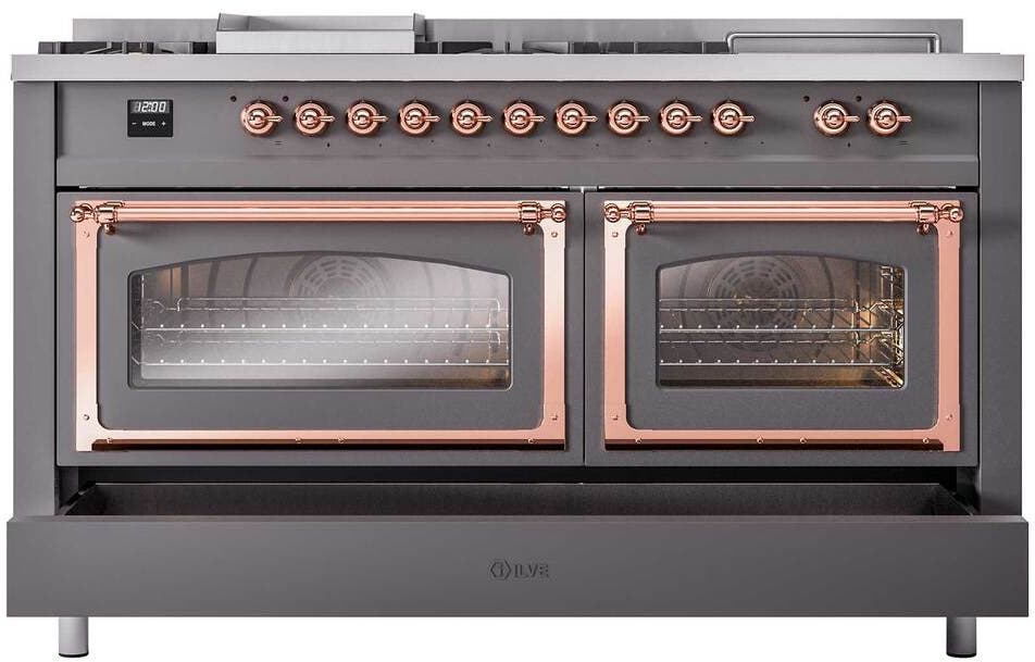 Ilve UN60FSNMPMGP Graphite Matte With Copper Knobs, Natural Gas
