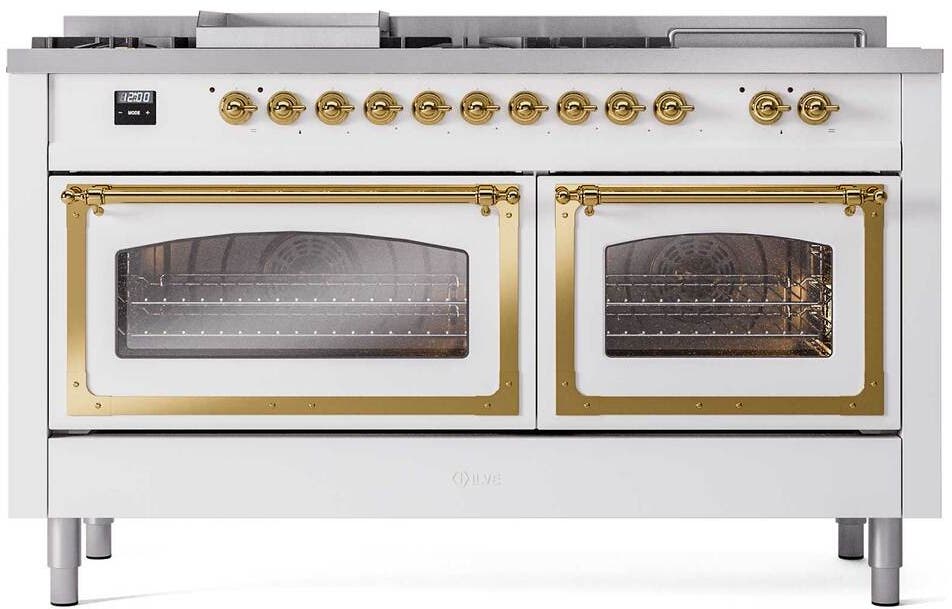 Ilve UN60FSNMPWHGLP White With Brass Knobs, Liquid Propane