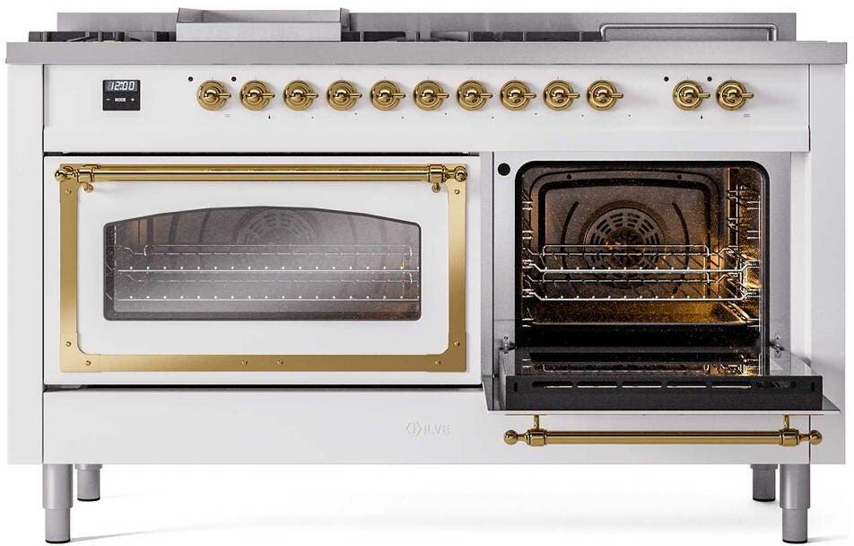 Ilve UN60FSNMPWHGLP White With Brass Knobs, Liquid Propane