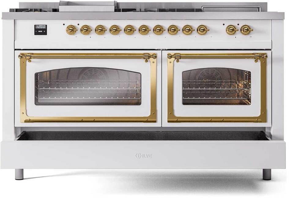 Ilve UN60FSNMPWHGLP White With Brass Knobs, Liquid Propane