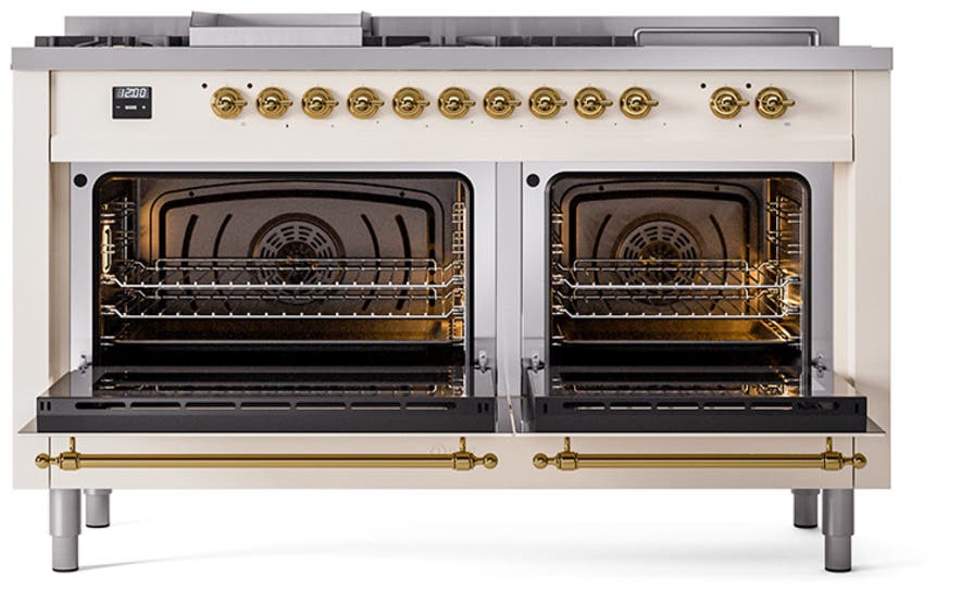 Ilve UN60FSQNMPAWG Antique White With Brass Knobs, Natural Gas