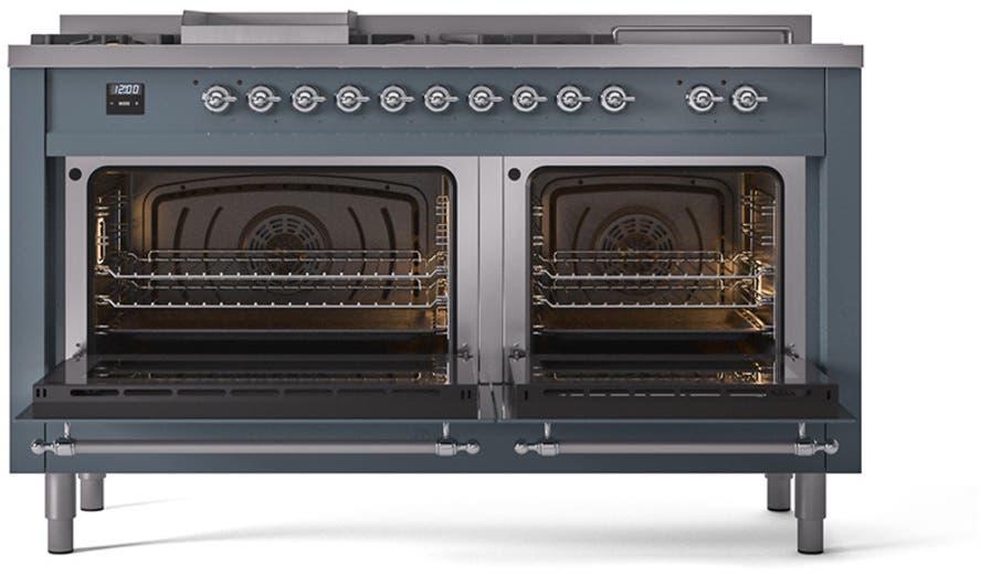 Ilve UN60FSQNMPBGCLP Blue Grey With Chrome Knobs, Liquid Propane