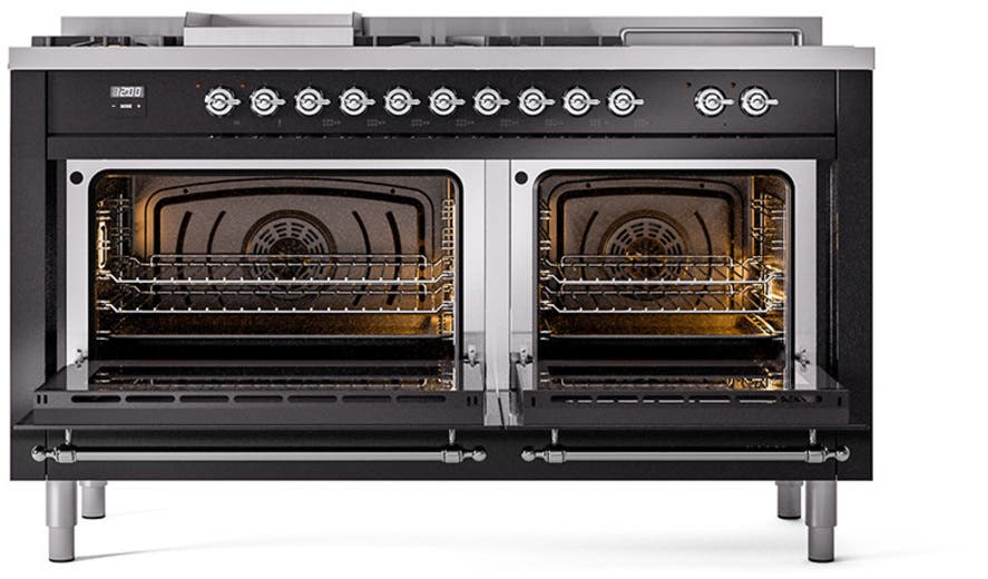 Ilve UN60FSQNMPBKC Glossy Black With Chrome Knobs, Natural Gas