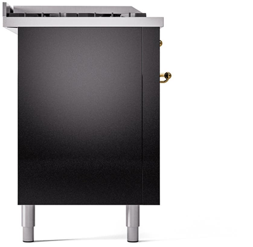 Ilve UN60FSQNMPBKG Glossy Black With Brass Knobs, Natural Gas