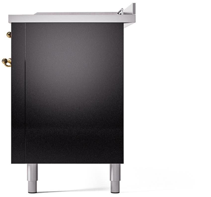 Ilve UN60FSQNMPBKGLP Glossy Black With Brass Knobs, Liquid Propane