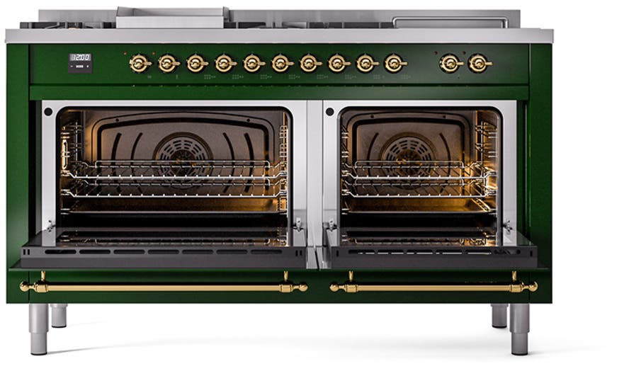 Ilve UN60FSQNMPEGGLP Emerald Green With Brass Knobs, Liquid Propane