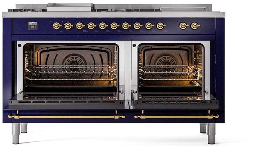 Ilve UN60FSQNMPMBGLP Midnight Blue With Brass Knobs, Liquid Propane