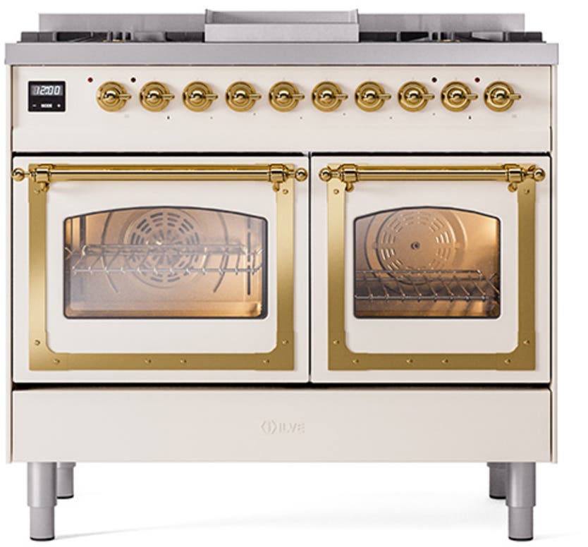Ilve UND40FNMPAWG Antique White With Brass Knobs, Natural Gas