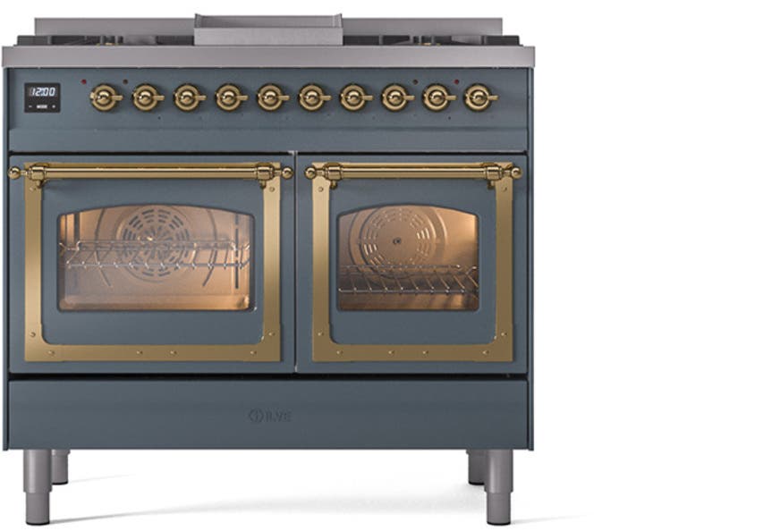 Ilve UND40FNMPBGGLP Blue Grey With Brass Knobs, Liquid Propane