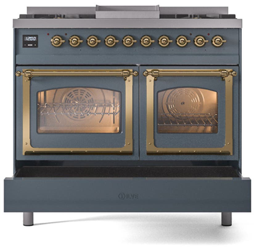 Ilve UND40FNMPBGGLP Blue Grey With Brass Knobs, Liquid Propane