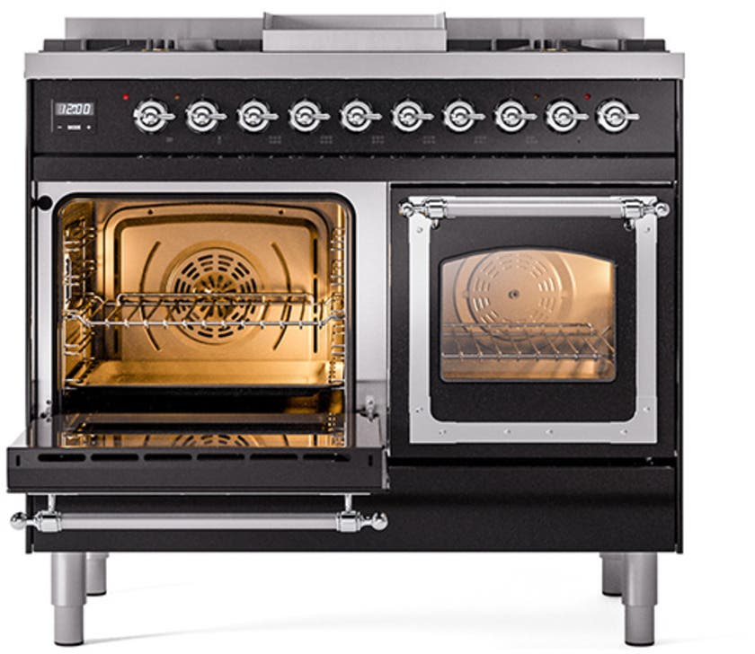 Ilve UND40FNMPBKCLP Glossy Black With Chrome Knobs, Liquid Propane