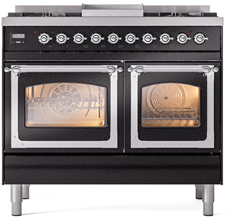 Ilve UND40FNMPBKCLP Glossy Black With Chrome Knobs, Liquid Propane