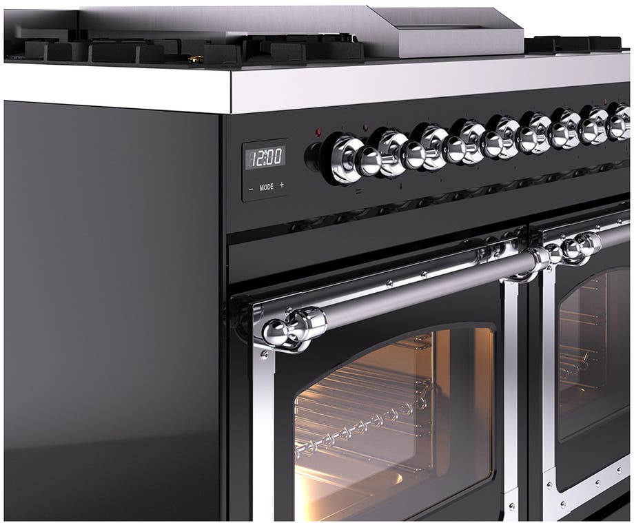 Ilve UND40FNMPBKCLP Glossy Black With Chrome Knobs, Liquid Propane