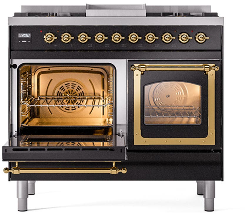 Ilve UND40FNMPBKG Glossy Black With Brass Knobs, Natural Gas
