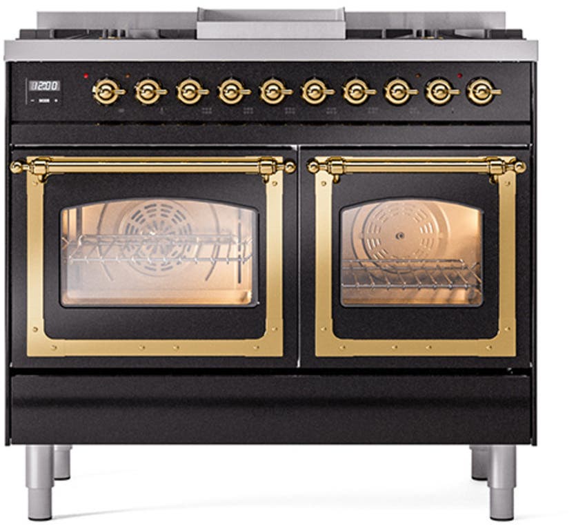 Ilve UND40FNMPBKG Glossy Black With Brass Knobs, Natural Gas