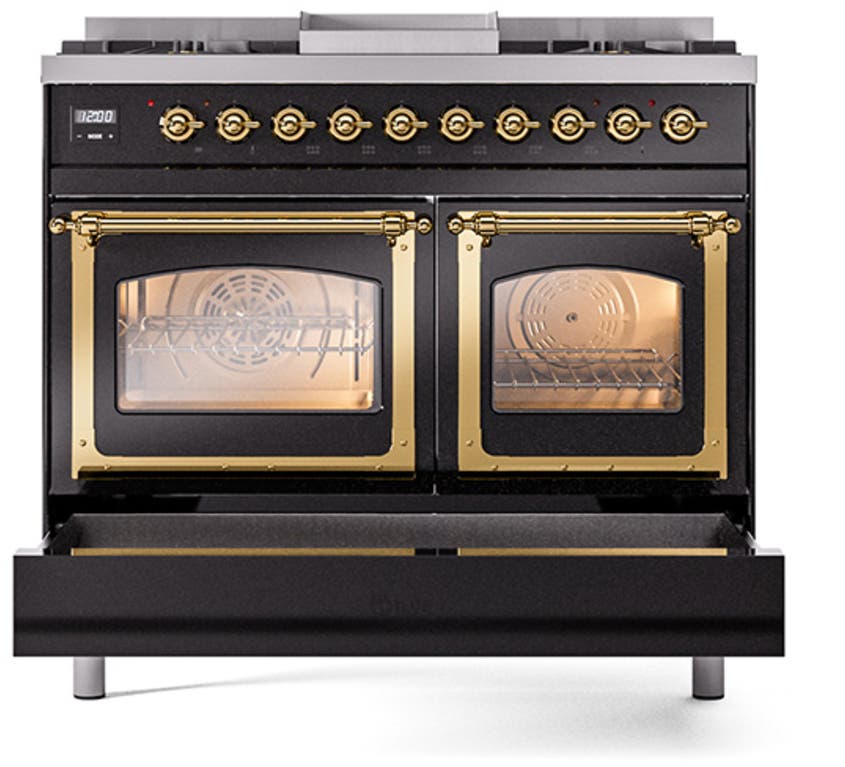 Ilve UND40FNMPBKG Glossy Black With Brass Knobs, Natural Gas