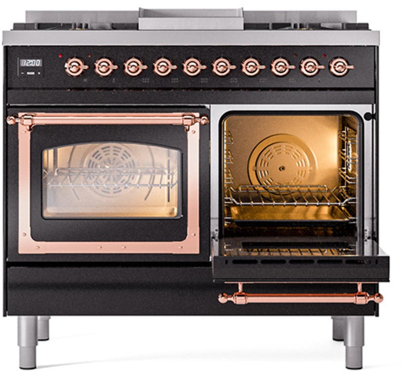 Ilve UND40FNMPBKPLP Glossy Black With Copper Knobs, Liquid Propane
