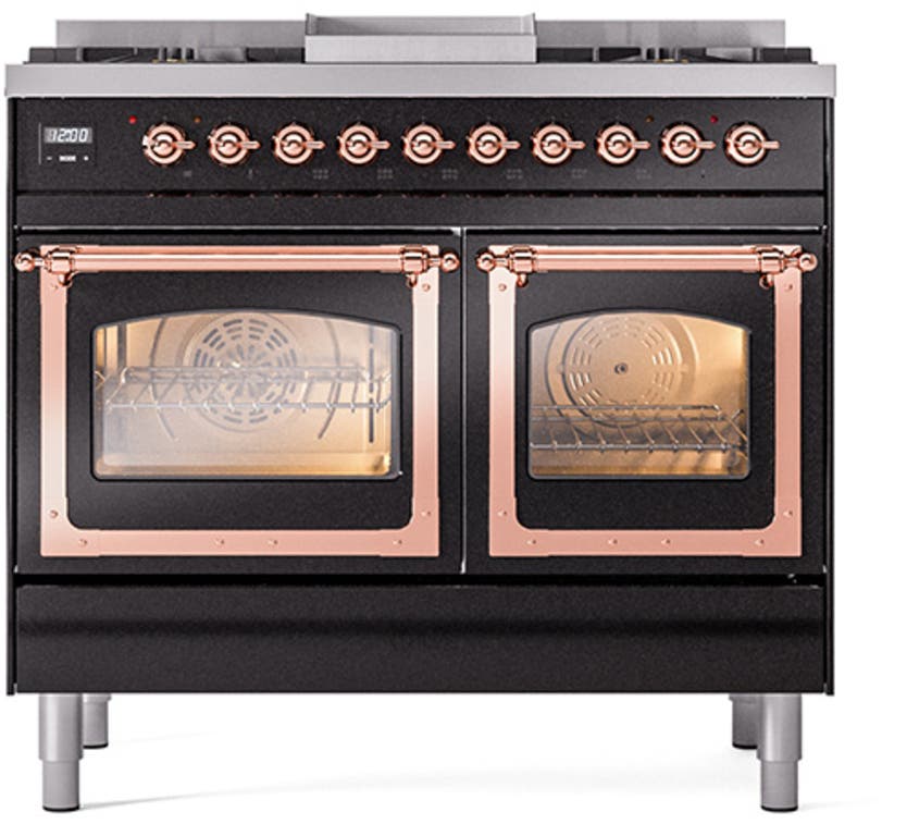 Ilve UND40FNMPBKPLP Glossy Black With Copper Knobs, Liquid Propane