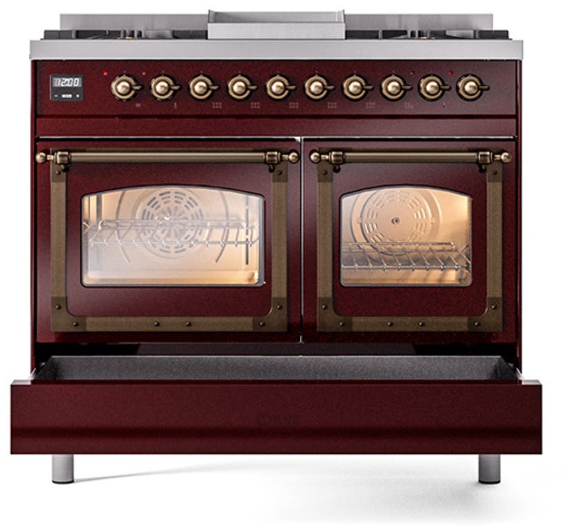 Ilve UND40FNMPBUBLP Burgundy With Bronze Knobs, Liquid Propane