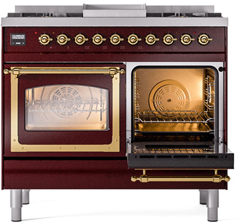 Ilve UND40FNMPBUGLP Burgundy With Brass Knobs, Liquid Propane