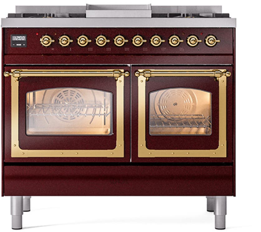 Ilve UND40FNMPBUGLP Burgundy With Brass Knobs, Liquid Propane