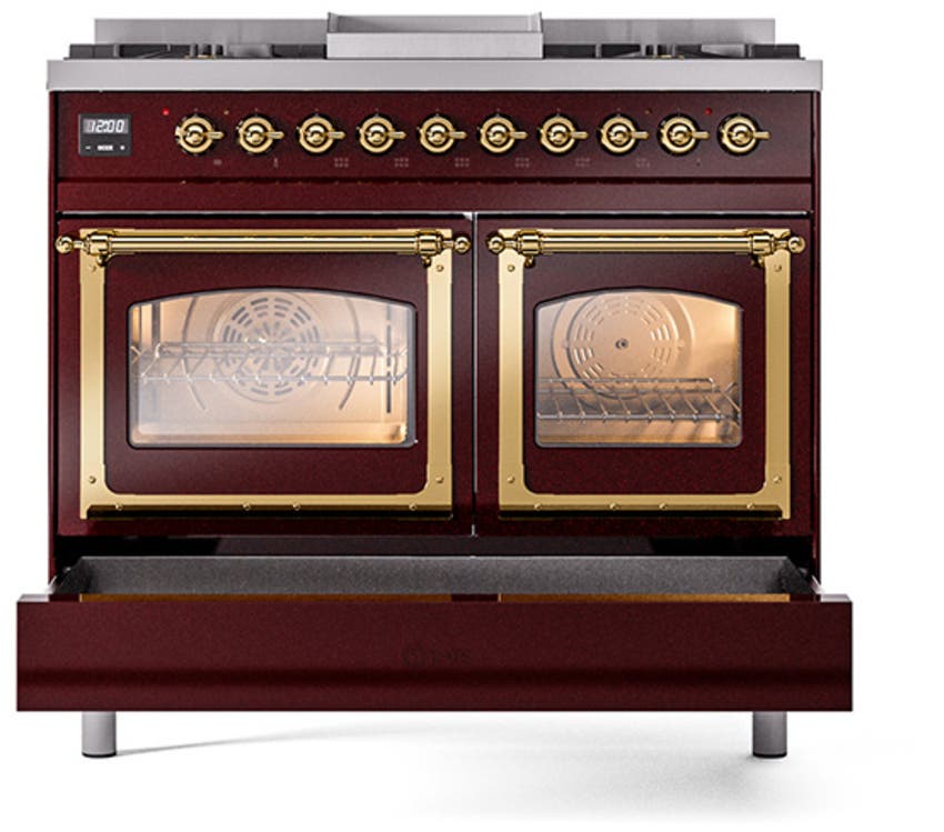 Ilve UND40FNMPBUGLP Burgundy With Brass Knobs, Liquid Propane