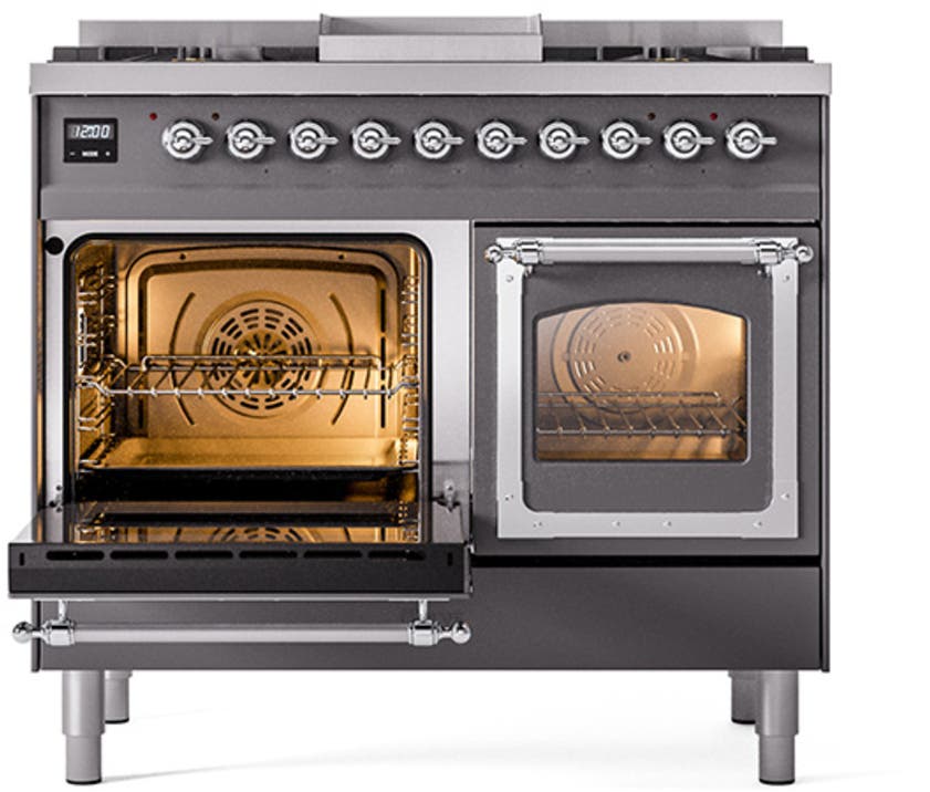 Ilve UND40FNMPMGCLP Graphite Matte With Chrome Knobs, Liquid Propane