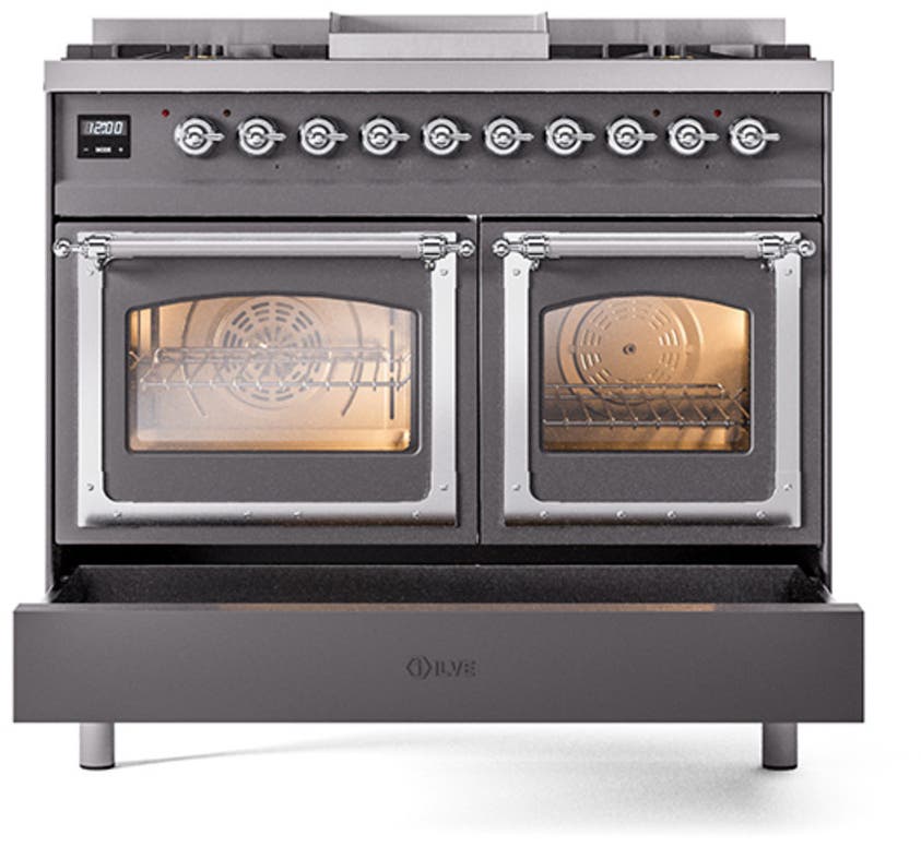 Ilve UND40FNMPMGCLP Graphite Matte With Chrome Knobs, Liquid Propane